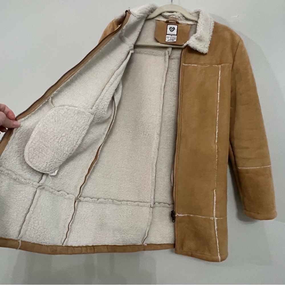 Vintage Y2K  long Faux Suede Sherpa Lined Zip Coat – Size M 579 brand - Picture 11 of 11